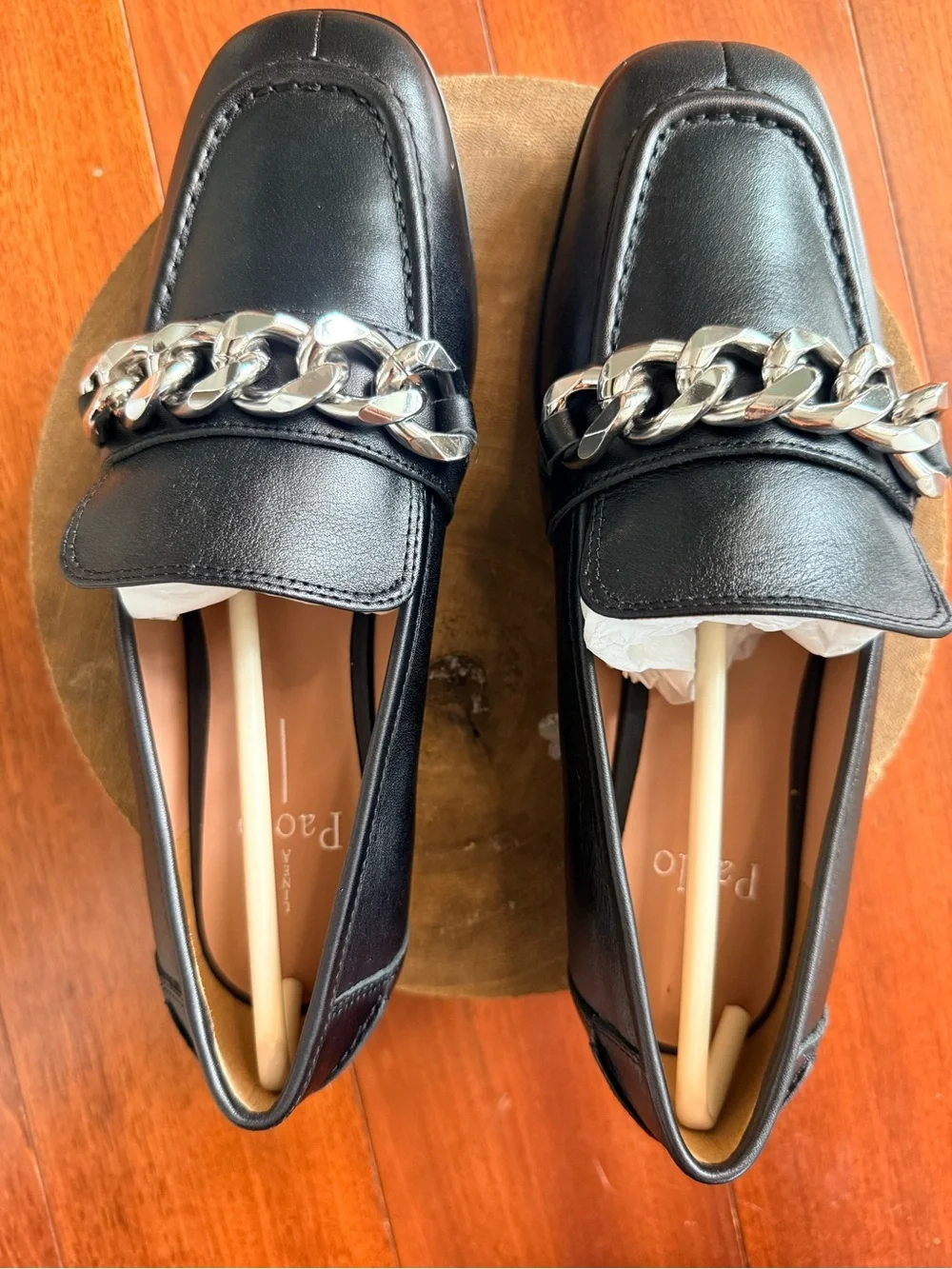 L.Paolo Metz-L Black Nappa Calf Leather Chain Loafers Size 7.5 — NIB